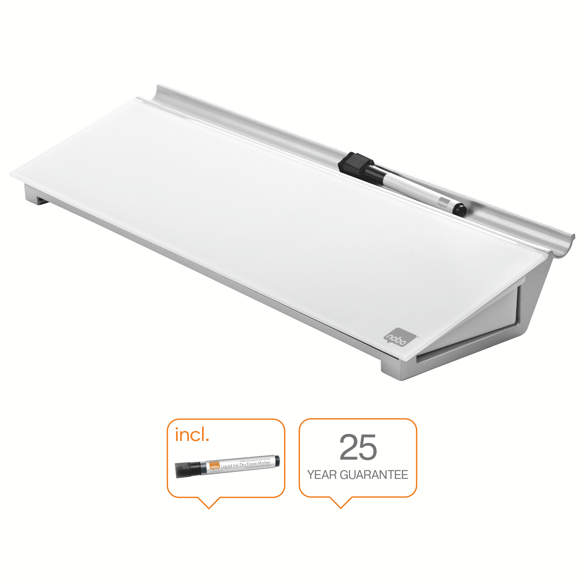 Non-Magnetic Nobo Desktop Whiteboard Pad Glass Non Magnetic 458x154mm Brilliant White 1905174