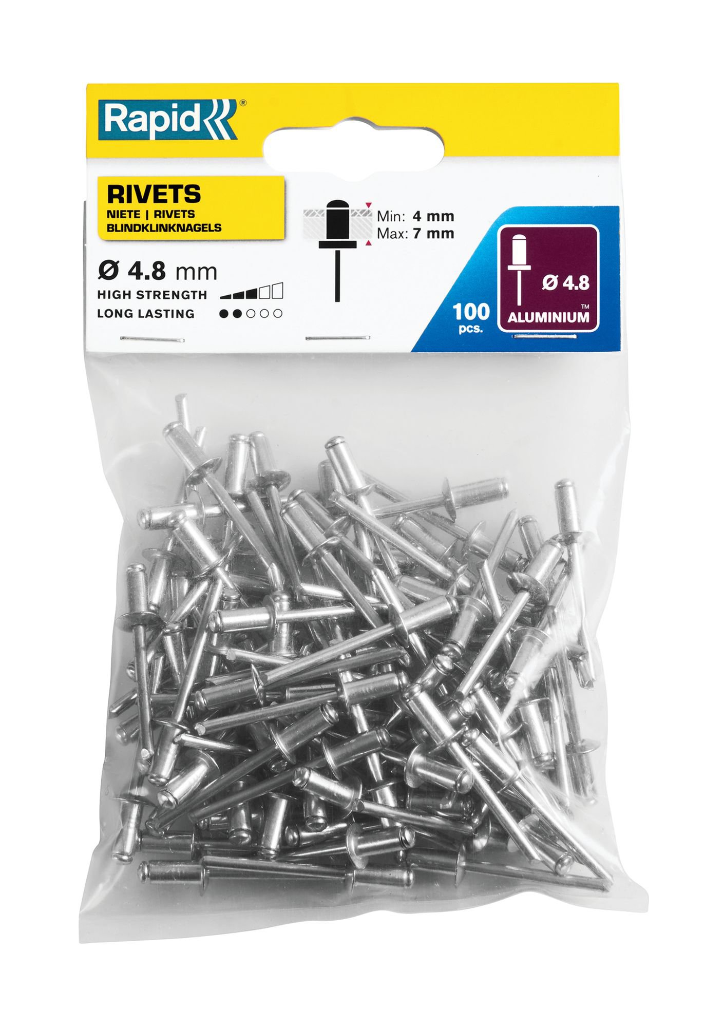 R:RIVETS Ã4.8X10MM ALU 100PCS