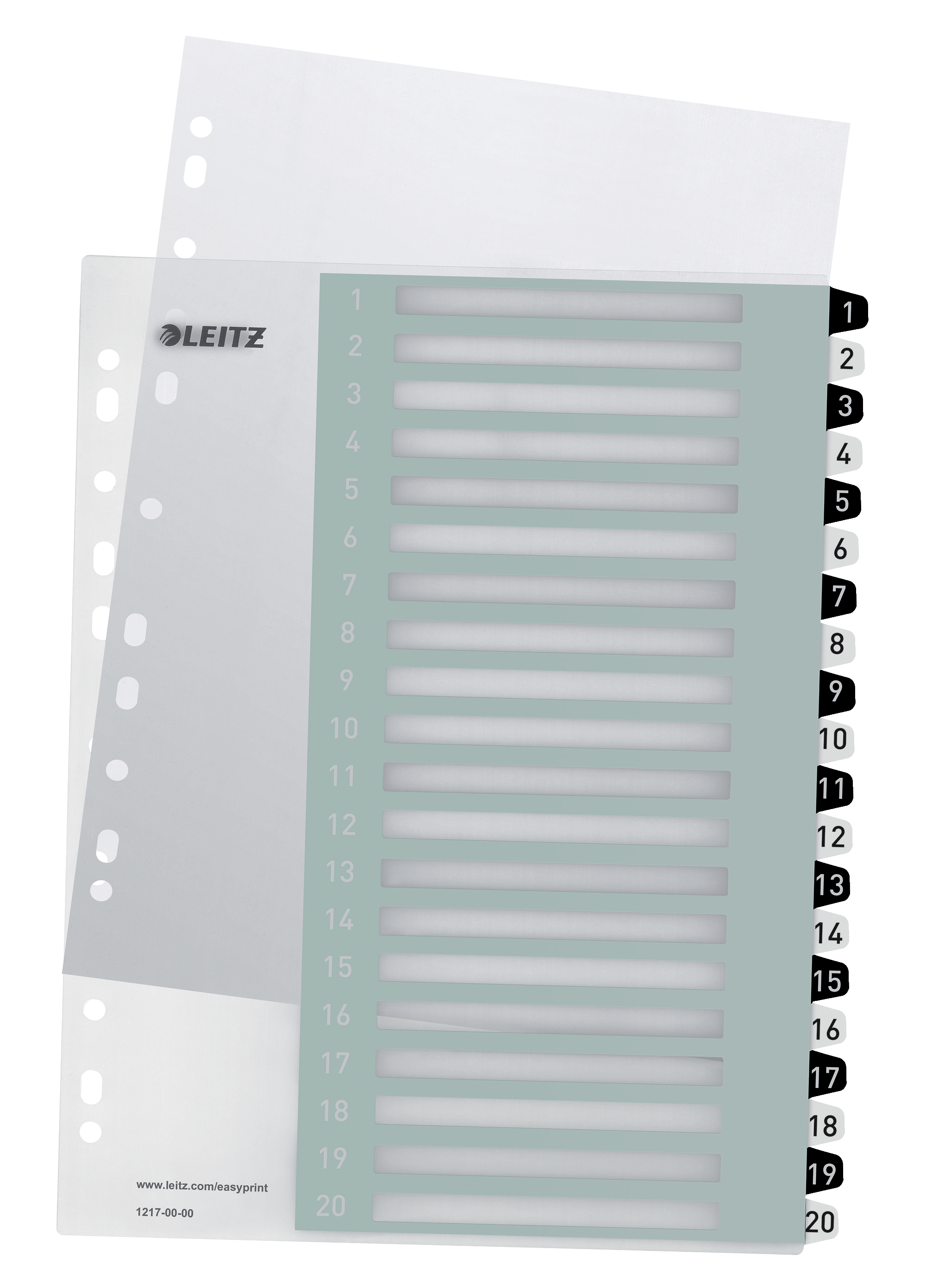 Leitz WOW Printable Index Polypropylene, extra wide. Black and White. 1-20 premium numerical tabs. A4 Maxi. Multicolour - Outer carton of 6