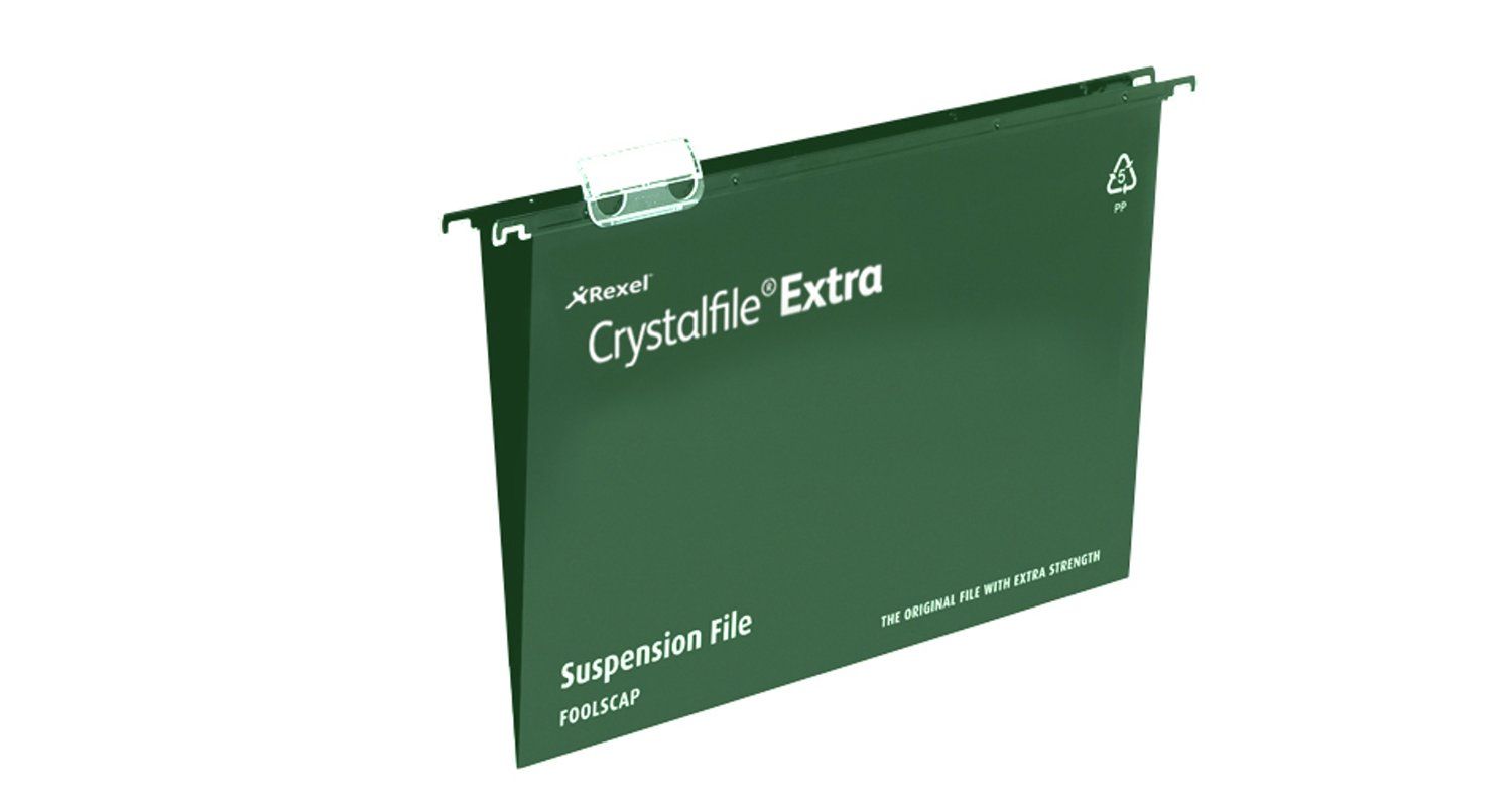 Rexel Crystalfile Extra A4 Suspension File Polypropylene 15mm V Base Green (Pack 25) 70634