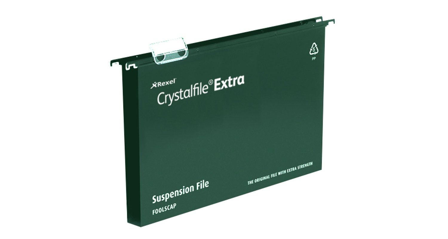 Rexel Crystalfile Extra A4 Suspension File Polypropylene 30mm Green (Pack 25) 71759