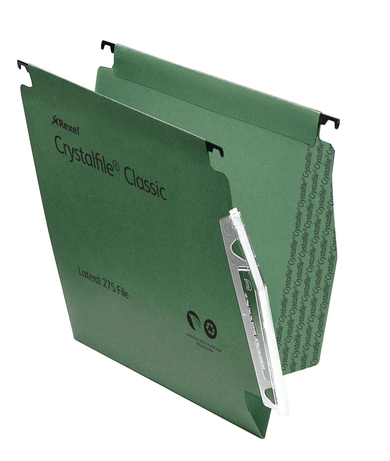 Rexel Crystalfile Classic 275 Foolscap Lateral Suspension File Manilla 15mm V Base Green (Pack 50)