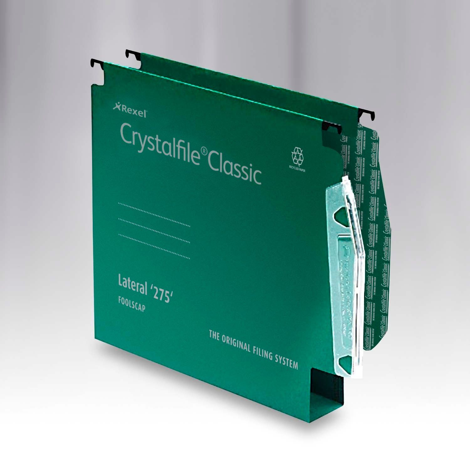 Rexel Crystalfile Lateral Suspension File 275 30mm Base Green PK50 78654