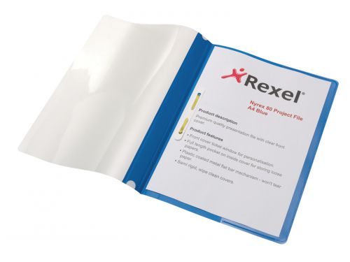 Rexel+Nyrex+Project+File+Heavy+Weight+Clear+Front+Flat+Bar+File+With+Pocket+A4+Blue+-+Outer+carton+of+5