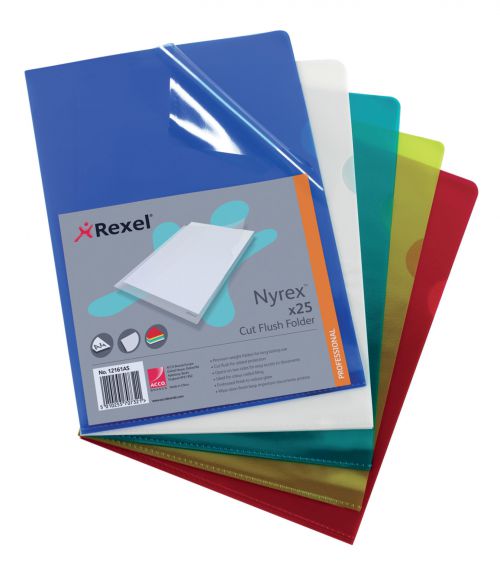 Rexel Nyrex Cut Flush Folder A4 Assorted (Pack of 25) 12161AS