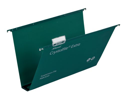 Rexel Crystalfile Extra Foolscap Suspension File Polypropylene 50mm Green (Pack 25) 3000112