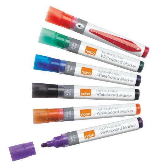 Nobo+Liquid+Ink+Drymarker+Bullet+Tip+Assorted+Colours+%28Pack+6%29+1901077