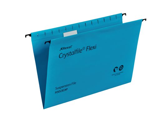 Rexel Crystalfile Flexi Foolscap Suspension File Manilla 15mm V Base Blue (Pack 50) 3000041