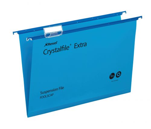 Rexel+Crystalfile+Extra+Suspension+File+Polypropylene+15mm+V-base+Foolscap+Blue+Ref+70630+%5BPack+25%5D