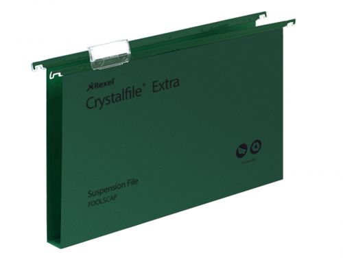 Rexel+Crystalfile+Extra+Foolscap+Suspension+File+Polypropylene+30mm+Green+%28Pack+25%29+70631