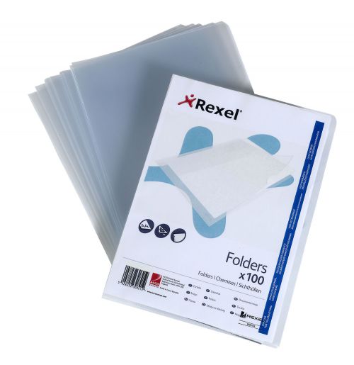 Rexel Superfine Folder Polypropylene Lightweight Cut Flush Copy-secure A4 Clear Ref 12175 [Pack 100]