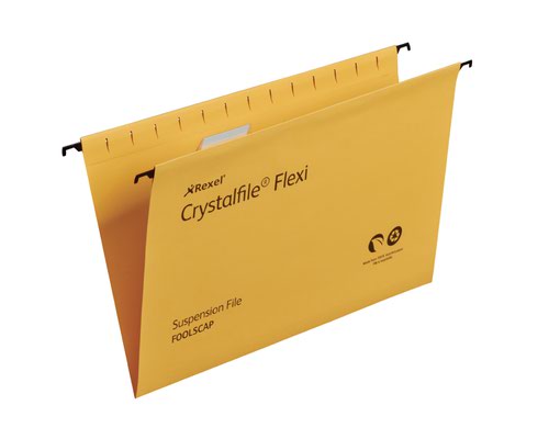 Rexel Crystalfile Flexi Foolscap Suspension File Manilla 15mm V Base Yellow (Pack 50) 3000043