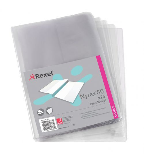Rexel Nyrex 80 Twin Wallet with 2 Vertical Inside Pockets A4 Clear Ref 12195 [Pack 25]