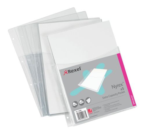 Rexel+Nyrex+Extra+Capacity+Pocket+Punched+PVC+Half+Size+Top-opening+170+Micron+A4+Ref+13680+%5BPack+5%5D