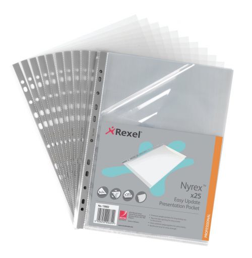 Rexel+Nyrex+Premium+Presentation+Pocket+Top+and+Side-opening+90+Micron+A4+Glass+Clear+Ref+13682+%5BPack+25%5D