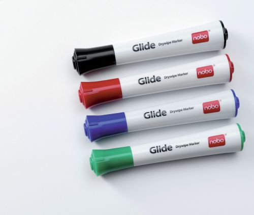 Nobo+Glide+Whiteboard+Marker+Bullet+Tip+3mm+Line+Assorted+Colours+%28Pack+4%29+1902096