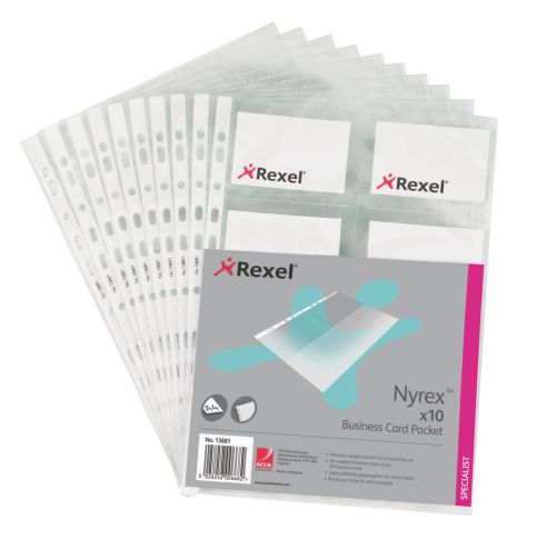 Rexel Nyrex Business Card Pocket Polypropylene A4 90 Micron Clear (Pack 10) 13681