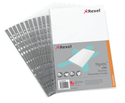 Rexel+Nyrex+Premium+Presentation+Pockets+Top-opening+90+Micron+A4+Glass+Clear+Ref+2001018+%5BPack+50%5D