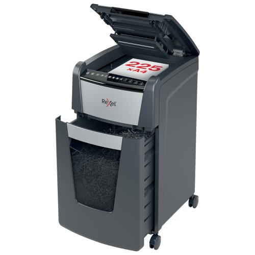 Rexel Optimum Auto Feed+ 225 Sheet Automatic Micro Cut Shredder,P-5 Security, 60L Bin, 2020225M