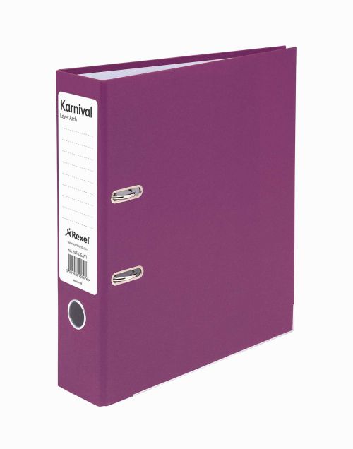 Rexel Karnival Lever Arch File Paper over Board Slotted 70mm A4 Violet Ref 20747EAST [Pack 10]