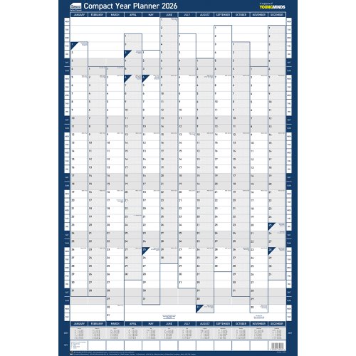 Sasco 2026 Compact Year Wall Planner 610W x 405mmH Landscape With Wet Wipe Pen & Sticker Pack Unmounted - 2410268 Sasco 2026 Compact Year Wall Planner 610W x 405mmH Landscape With Wet Wipe Pen & Sticker Pack Unmounted - 2410268