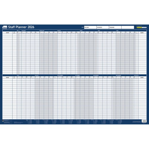 Sasco 2026 Staff Year Wall Planner 915W x 610mmH With Wet Wipe Pen & Sticker Pack Unmounted - 2410276 Sasco 2026 Staff Year Wall Planner 915W x 610mmH With Wet Wipe Pen & Sticker Pack Unmounted - 2410276