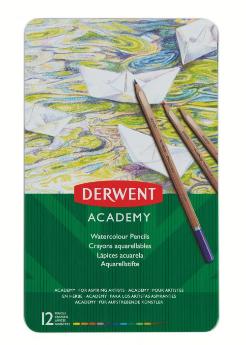 Derwent+Academy+Watercolour+Tin+Set+of+12+Water-soluble+Colour+Pencils+-+Outer+carton+of+6