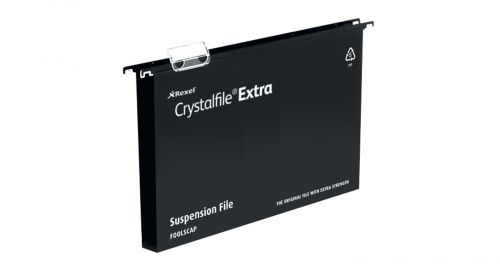 Suspension File Rexel Crystalfile Extra Foolscap Suspension File Polypropylene 30mm Black (Pack 25) 3000081