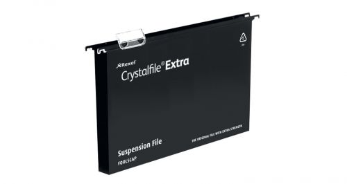 Rexel Crystalfile Extra Foolscap Suspension File Polypropylene 30mm Black (Pack 25) 3000081