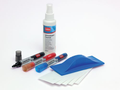 Nobo+Whiteboard+Starter+Kit+3+Asst+Drywipe+Markers%2FEraser%2FRefills%2F125ml+Cleaning+Fluid+Spray+Ref+34438861