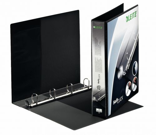 Leitz+SoftClick+4+Ring+Binder%2C+Holds+up+to+280+Sheets%2C+51+mm+Spine%2C+A4%2C+Black+-+Outer+carton+of+6