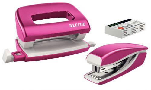 Leitz+NeXXt+WOW+Mini+Stapler+and+Hole+Punch+Set.+10+sheets.+Handy+mini+version.+Includes+staples%2C+in+blister+pack.+Pink
