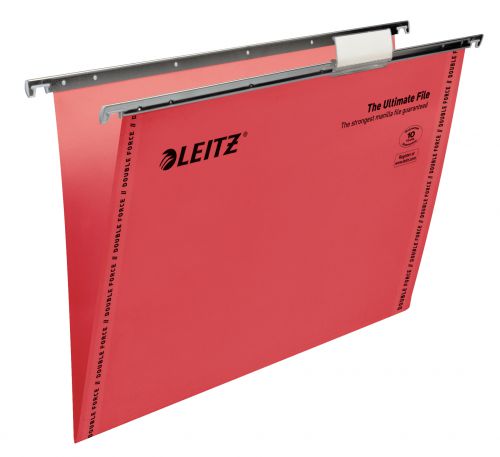 Leitz Ultimate Clenched Bar Foolscap Suspension File Card 15mm V Base Red (Pack 50) 17440025