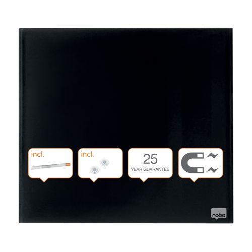 Magnetic Nobo Magnetic Glass Whiteboard Tile 450x450mm Black 1903951