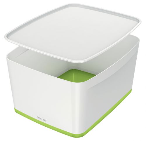 Leitz MyBox WOW Storage Box Large with Lid White/Green 52164054