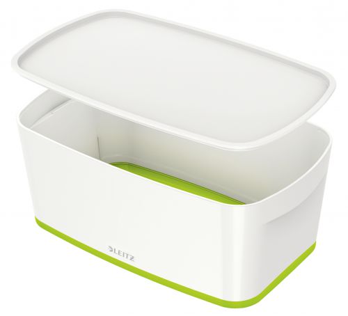 Leitz MyBox WOW Storage Box Small with Lid White/Green 52294054