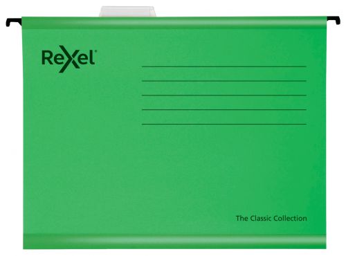 Suspension File Rexel Classic Foolscap Suspension File Card 15mm V Base Green (Pack 25) 2115591