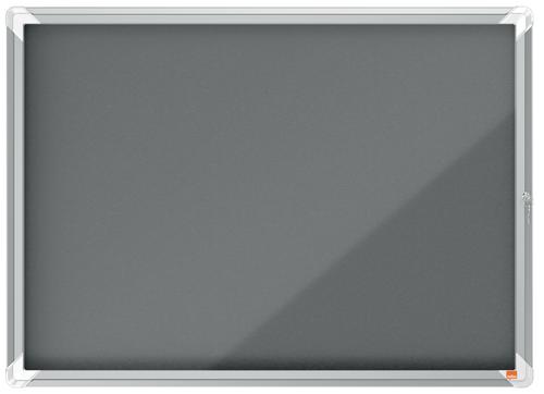 Nobo Premium Plus Grey Felt Lockable Noticeboard Display Case Hinged Door 8 x A4 925x668mm 1915329