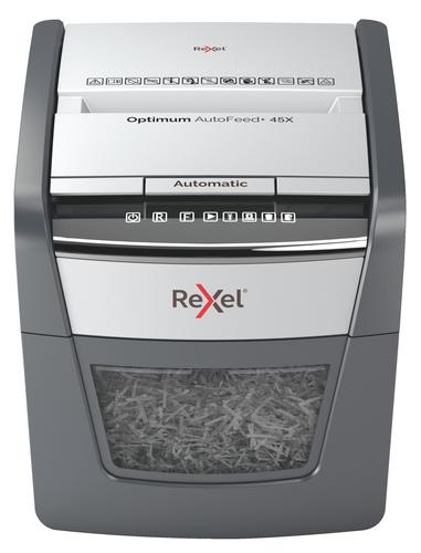 Rexel Optimum AutoFeed 45X Cross Cut Shredder 20 Litre 45 Sheet Automatic/​6 Sheet Manual Black 2020045X