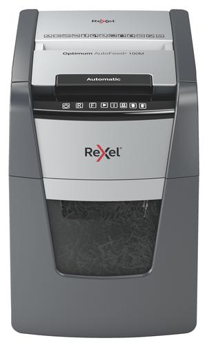 Rexel Optimum AutoFeed Plus 100M Micro Cut Shredder 34 Litre 100 Sheet Automatic/6 Sheet Manual Black 2020100M