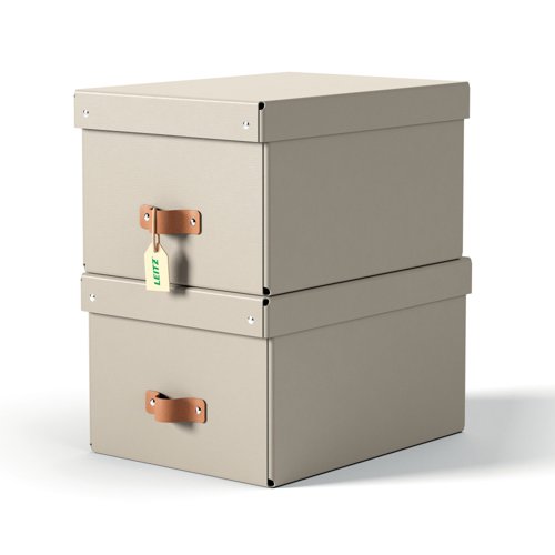 Leitz Puro Storage Box with lid, medium, 17L, 100% recycled card, pack of 2 Leitz Puro Storage Box with lid, medium, 17L, 100% recycled card, pack of 2