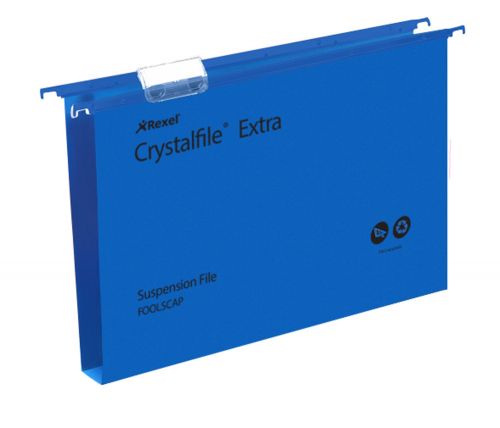 Rexel+Crystalfile+Extra+Foolscap+Suspension+File+Polypropylene+30mm+Blue+%28Pack+25%29+70633
