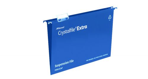 Suspension File Rexel Crystalfile Extra A4 Suspension File Polypropylene 15mm V Base Blue (Pack 25) 70636