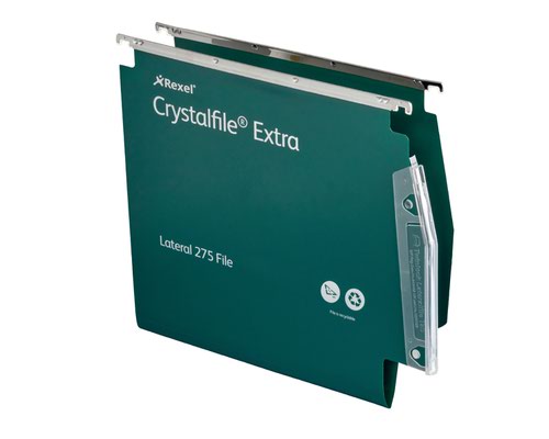 Rexel+Crystalfile+Extra+275+Foolscap+Lateral+Suspension+File+Polypropylene+15mm+V+Base+Green+%28Pack+25%29+70637