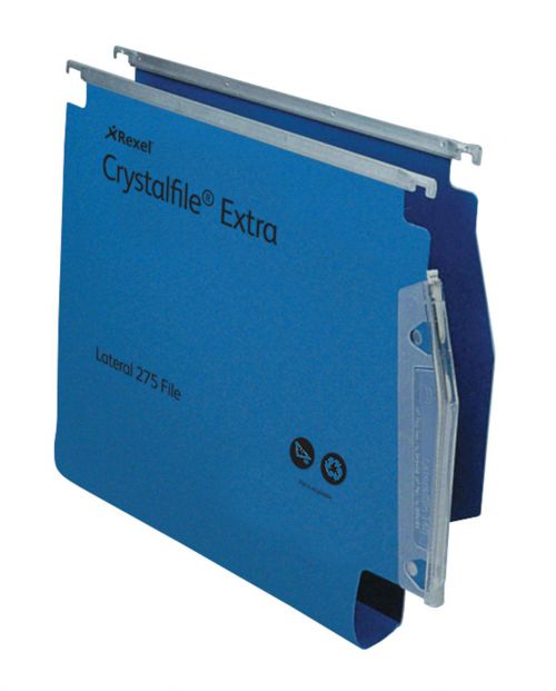 Rexel+Crystalfile+Extra+275+Foolscap+Lateral+Suspension+File+Polypropylene+30mm+Blue+%28Pack+25%29+70642