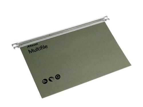 Rexel Multifile Foolscap Suspension File Manilla 15mm V Base Green (Pack 50) 78008