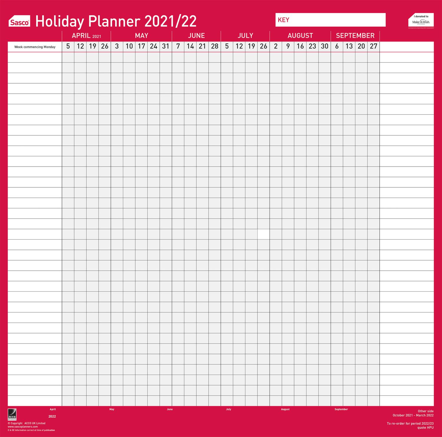 Sasco Holiday Planner Unmounted 2021 (Pack 10)