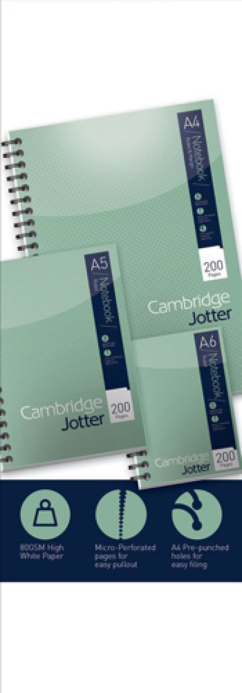 Cambridge Jotter Notebook Wirebound 80gsm Ruled 200pp A4 400039062 Pack 3