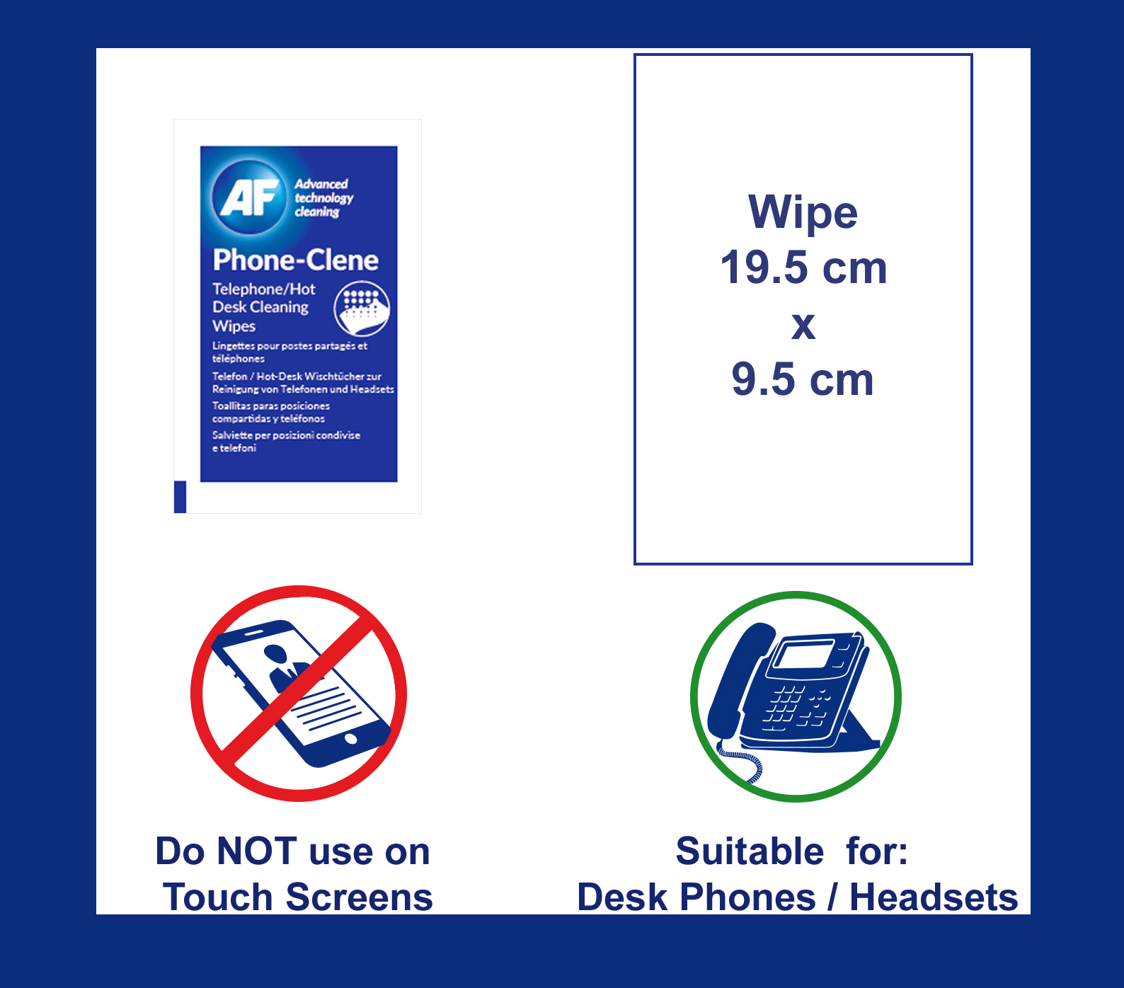 AF Hot Desk Kit Includes Screenclene Sachets 50ml Multi Screen Clean Chamois Cloth in Drawstring Bag