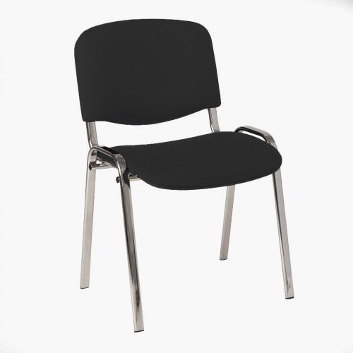 4+leg+upholstered+stacking+side+chair+with+chrome+frame.+Charcoal+fabric.